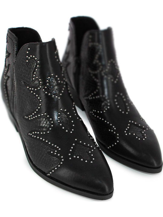 Leder Stiefeletten Damen Schwarz