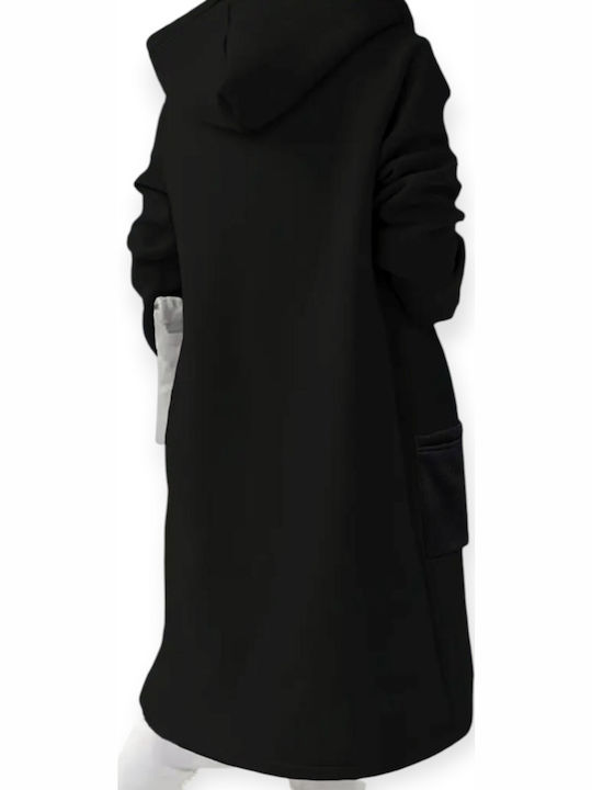 Cardigan Lung Pentru Femei Cu Fermoar Negru
