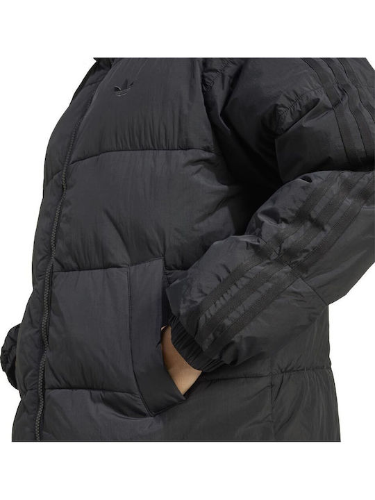 Down Down Μακρύ Γυναικείο Puffer Μπουφάν για Χειμώνα Black