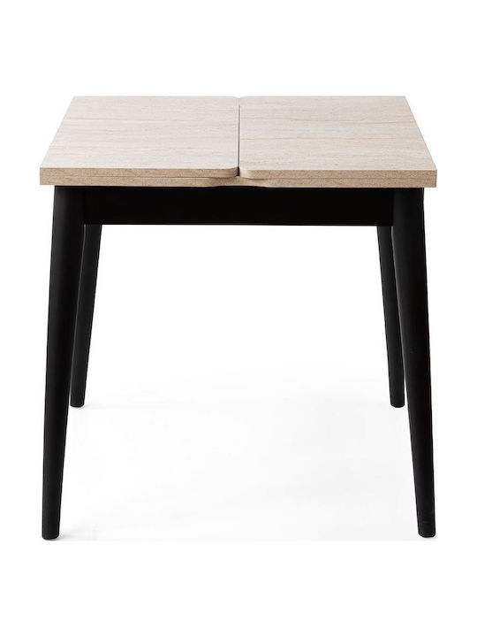 Totem Table Dining Room Extendable Wooden with Plastic Frame Travertine Black 80x80x75cm