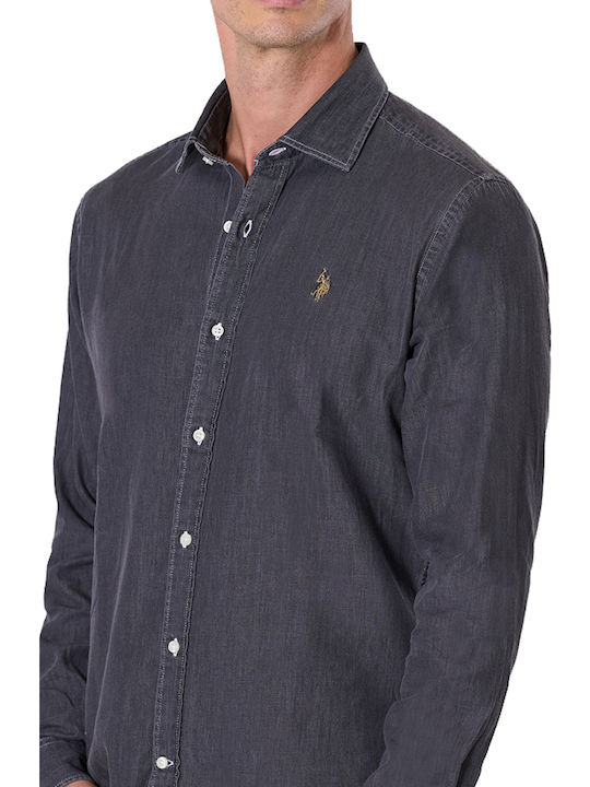 'zed' Langärmeliges Jeanshemd mit normaler Passform in Grigio Nero
