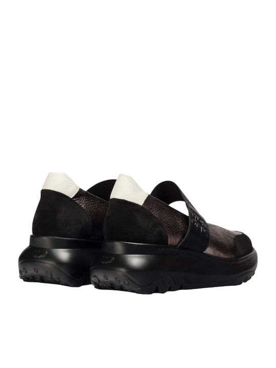 Leder Damen Loafers in Gray Farbe