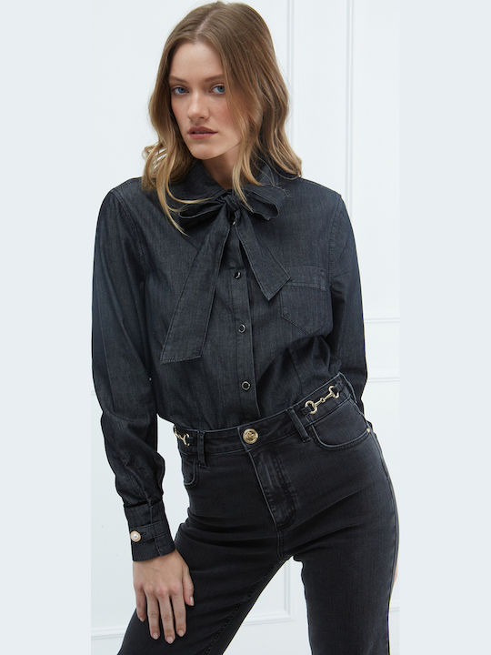 Women's Denim Long Sleeve Shirt Black
