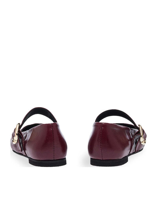 Leder Damen Ballerinas mit Riemchen Burgundisch