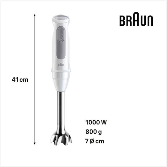 Braun MultiQuick 5 Ръчен Блендер с Неръждаема Пръчка 1000W Бял