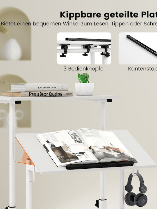 Desk Wooden White with Metal Legs & Adjustable Height 60x30x72cm
