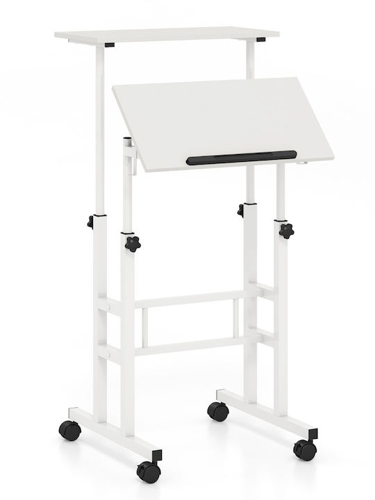 Desk Wooden White with Metal Legs & Adjustable Height 60x30x72cm