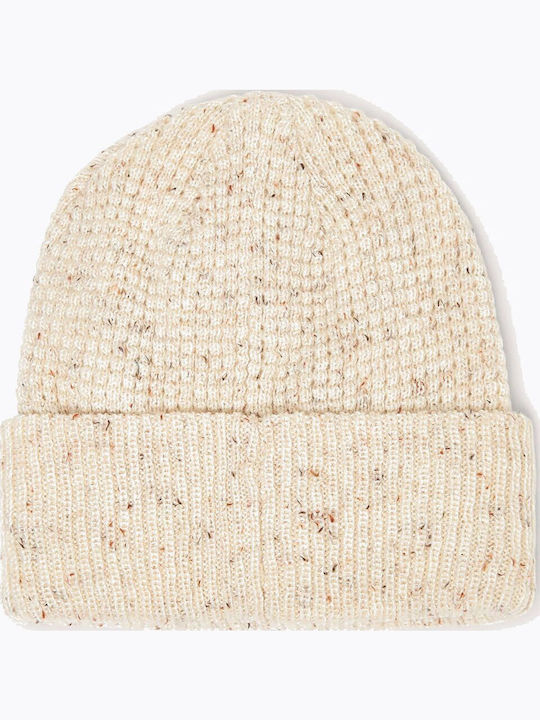 Ellipse Patch Waffle Beanie Unisex Căciulă cu Tricotaj Rib în culoarea Bej
