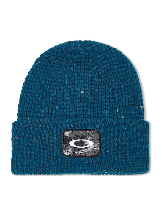 Ellipse Patch Waffle Beanie Unisex Σκούφος με Rib Πλέξη σε Μπλε χρώμα