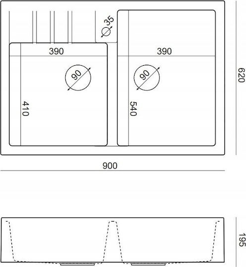 GraniteQ Quadron Bill 120 Ένθετος Νεροχύτης από Συνθετικό Γρανίτη Μ90xΠ62cm Γκρι