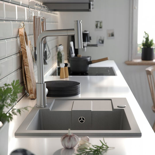 GraniteQ Christian 116 Drop-In Кухненска Мивка от Течен Гранит Дължина 60xШирина 45см Сива