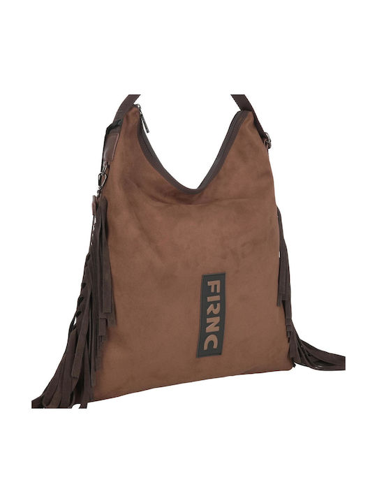 Leder Damen Schultertasche Wildleder mit Fransen Tabac