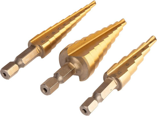 Neo Tools Σετ 3 Κωνικά Τρυπάνια HSS Τιτανίου για Μέταλλο