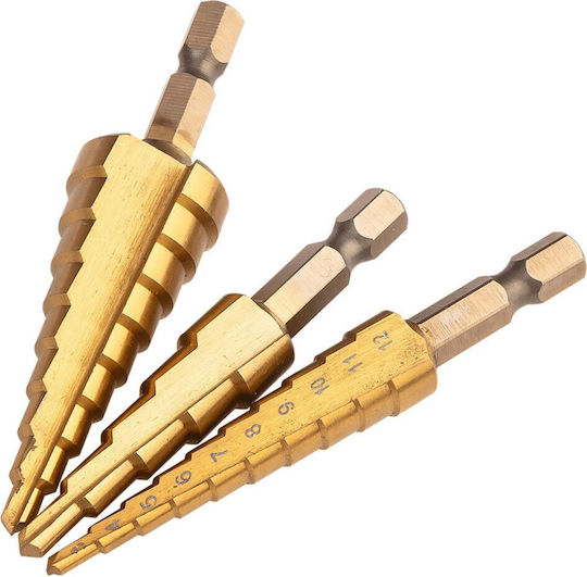 Neo Tools Σετ 3 Κωνικά Τρυπάνια HSS Τιτανίου για Μέταλλο