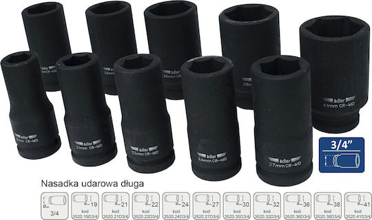 Adler Pneumatic Socket Long with Frame Host 3/4" Diameter 3/4" / 38