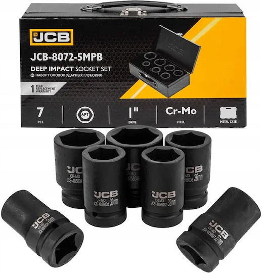 JCB Long Pneumatic Sockets with 1" Frame Host HEX Set 7 Pieces