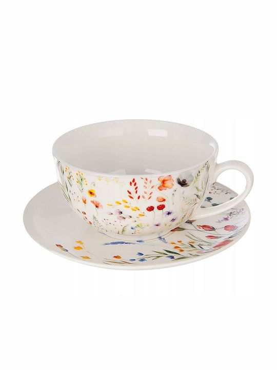 Lumarko Tea Set with Mug Made of White Porcelain 400ml 3 Pieces