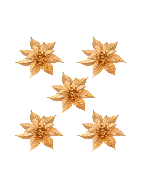 Ornament suspendat Floare Plastic Auriu Set 5buc