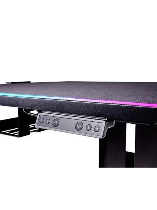 Birou De Jocuri Electric Din Lemn Negru Cu Picioare Metalice Înălțime Reglabilă Și LED 80x50x72cm