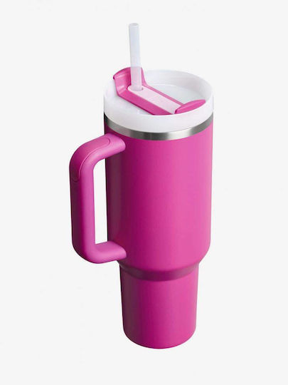 Stanley Quencher H2.0 FlowState Handled Tumbler Thermos Stainless Steel BPA Free 1.18lt Violet Blossom with Straw and Handle