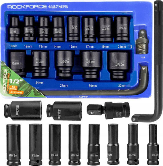 Rockforce Καρυδάκια Αέρος με Καρέ Υποδοχής 1/2" Σετ 15τμχ