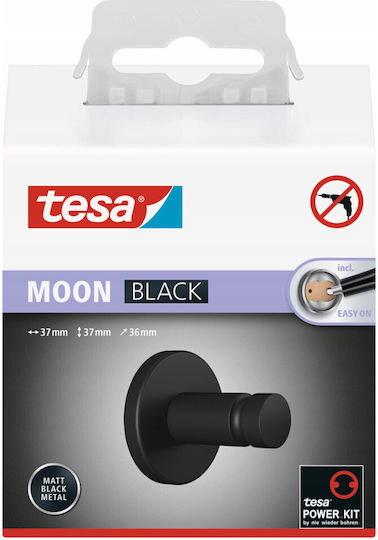 Tesa Single Wall-Mounted Bathroom Hook Black