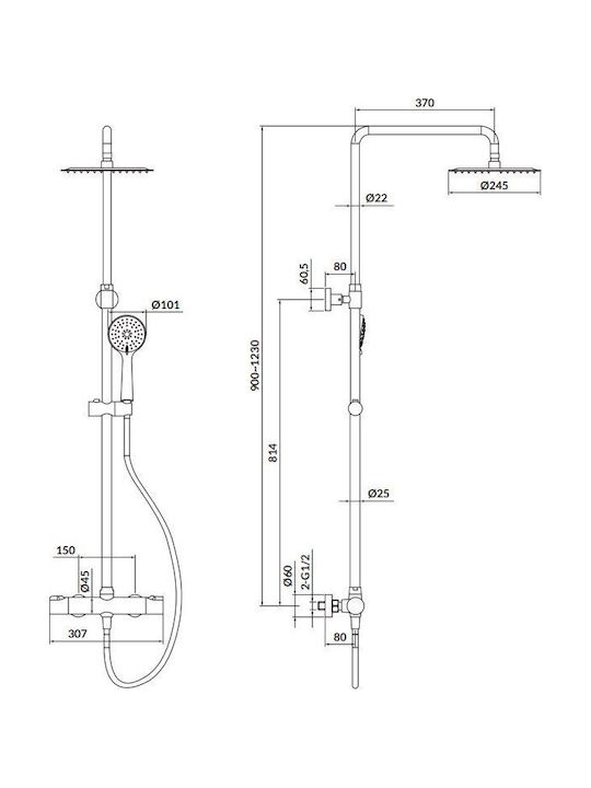 Cersanit City Duschsäule mit Armatur 150cm Silber