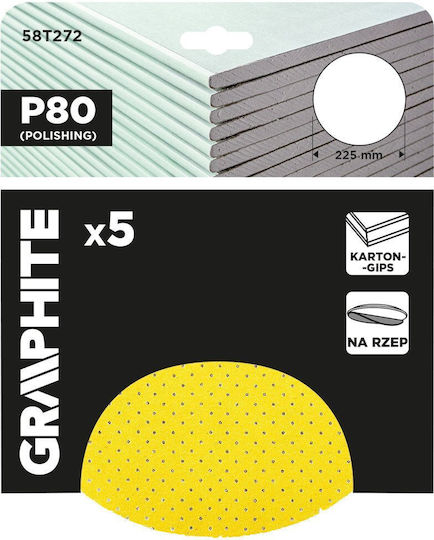 Graphite Φύλλο Λείανσης Έκκεντρου Τριβείου K80 με Τρύπες 225x225mm Σετ 5τμχ