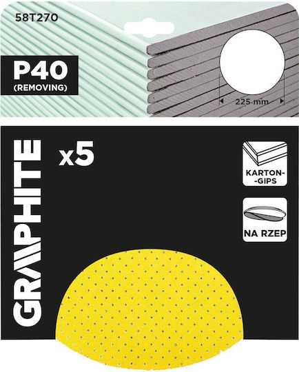 Graphite Orbital Sander Sanding Sheet K40 with Holes 225x225mm Set 5pcs
