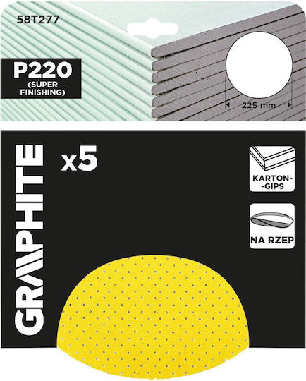 Graphite Orbital Sander Sanding Sheet Κ220 / K220 with Holes 225x225mm Set 5pcs