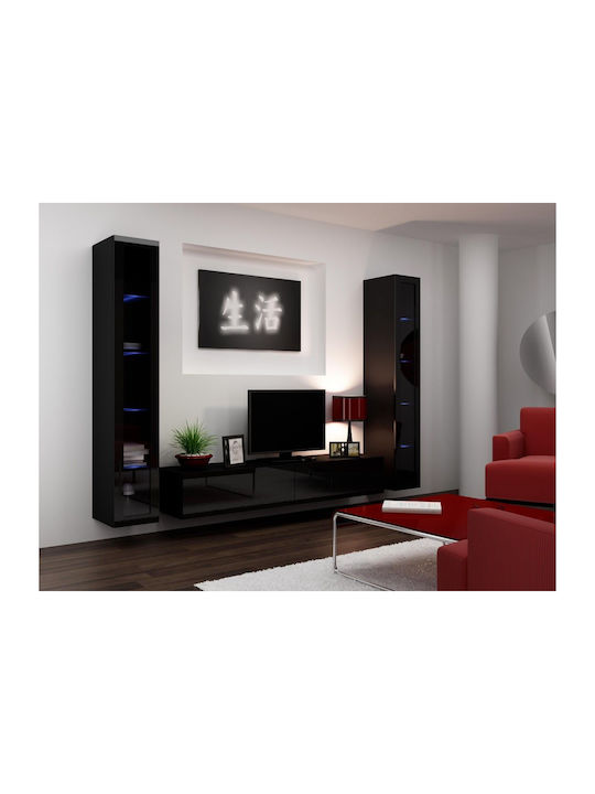 Vigo 180 Витрина за дневна от ПДЧ със стъкло Черен / Черен Гланц 40x30x180см
