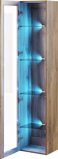 Vigo 180 Vitrină de Sufragerie cu Montare pe Podea din Placă Aglomerată, Stejar Wotan, cu Geam, 40x30x180cm
