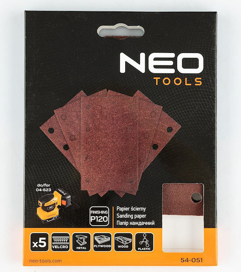 Neo Tools Sandpaper K120 with Holes 78x128mm Set 5pcs
