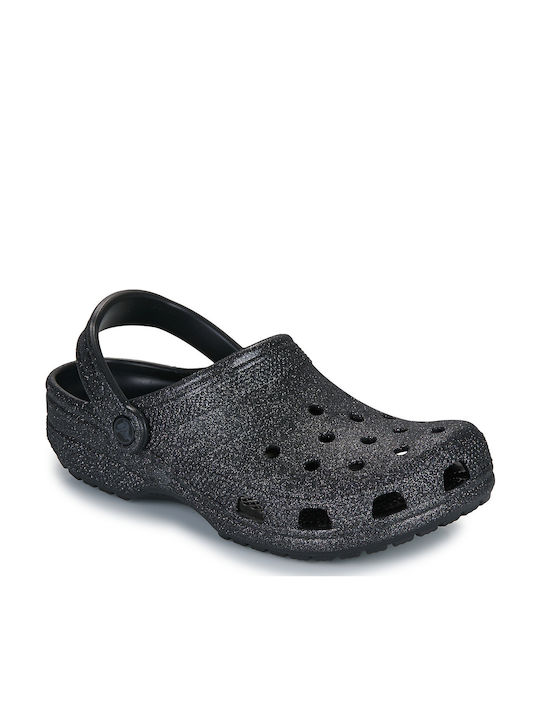 Crocs Classic Glitter Clog Γυναικεία Σαμπό Μαύρα