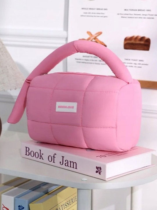 Ecarla Women's Quilted Pink Cosmetic Case Ks140r 18.5 X 12.5 X 13 Cm