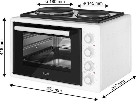 ECG Elektrisches Arbeitsplattenofen 45l mit 2 Brennern Weiß