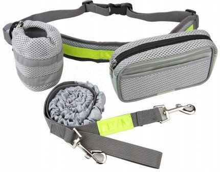Running Waist Belt Shock-Absorbing Gray Leash L Belt Length 80-104cm Bag 18x5.5x10cm Leash Length 145-200cm