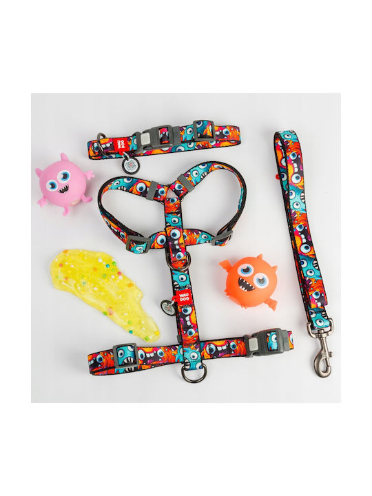 Collar Waudog Nylon Nylon Collar QR Passport Plastic Fastex Toothed Monsters Pattern M 20mm/28-40cm