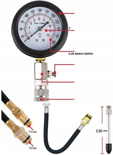 Tester De Compresie Pentru Motoare Pe Benzină 3 Bucăți 0-21bar M14-m18