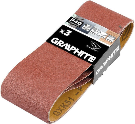 Graphite Bandă de șlefuire K40 75mmx457mm Set 3buc