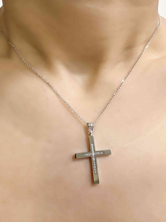 Дамски Бял златен Кръст 14K с Верижка