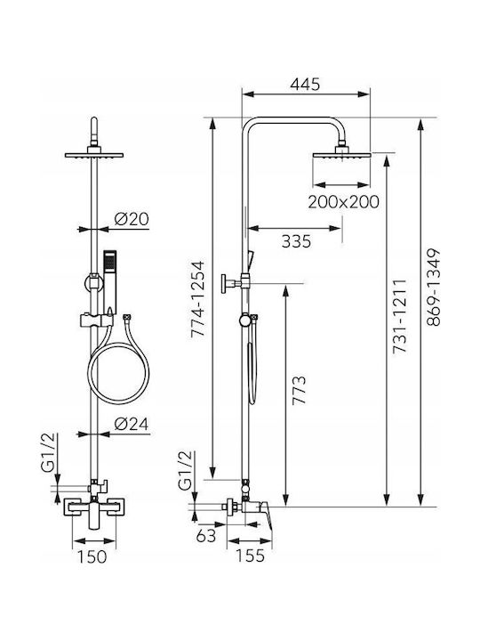 Ferro Shower Column without Mixer Silver Ferro Shower Column without Mixer Silver
