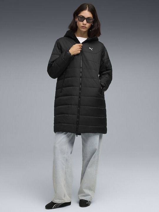 Lang Damen Puffer Jacke für Winter Schwarz