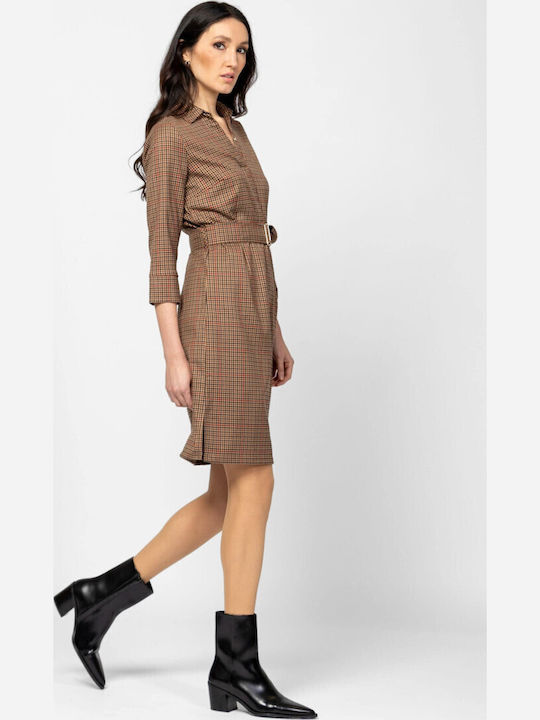 Shirt Dress with 3/4 Sleeve Brown