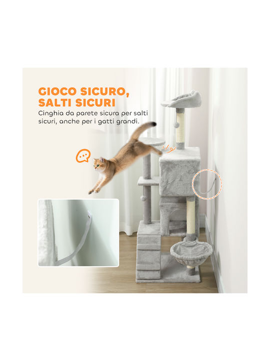 Pawhut 140 Cm Cat Tree Multiple Levels Sisal Scratching Posts Caves Platforms Plush Hammock Ladder Toy Balls