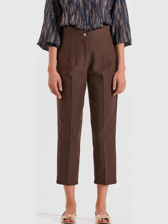 Dama Talie înaltă Tesatura Capri Pantaloni cu Croială Normală Brown