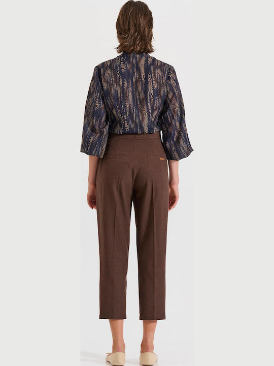 Dama Talie înaltă Tesatura Capri Pantaloni cu Croială Normală Brown