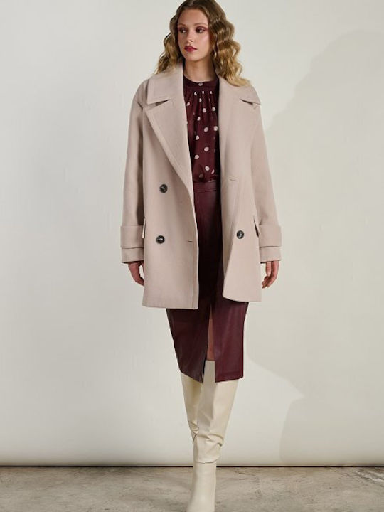 Women's Beige Peacoat with Buttons