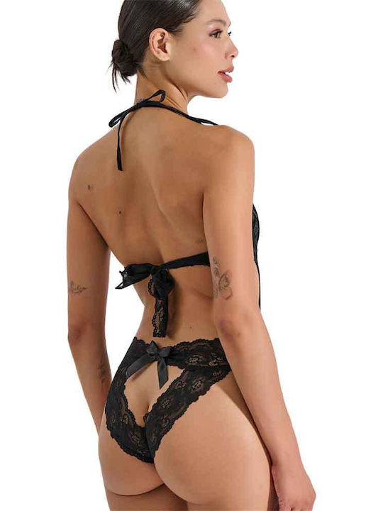 Danteliertes Sexy Bodysuit Milena Paris Schwarz Silber