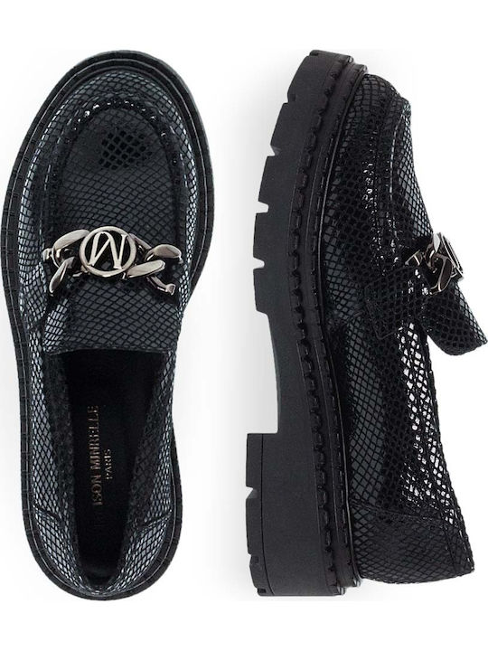 Leder Damen Mokassins in Schwarz Farbe